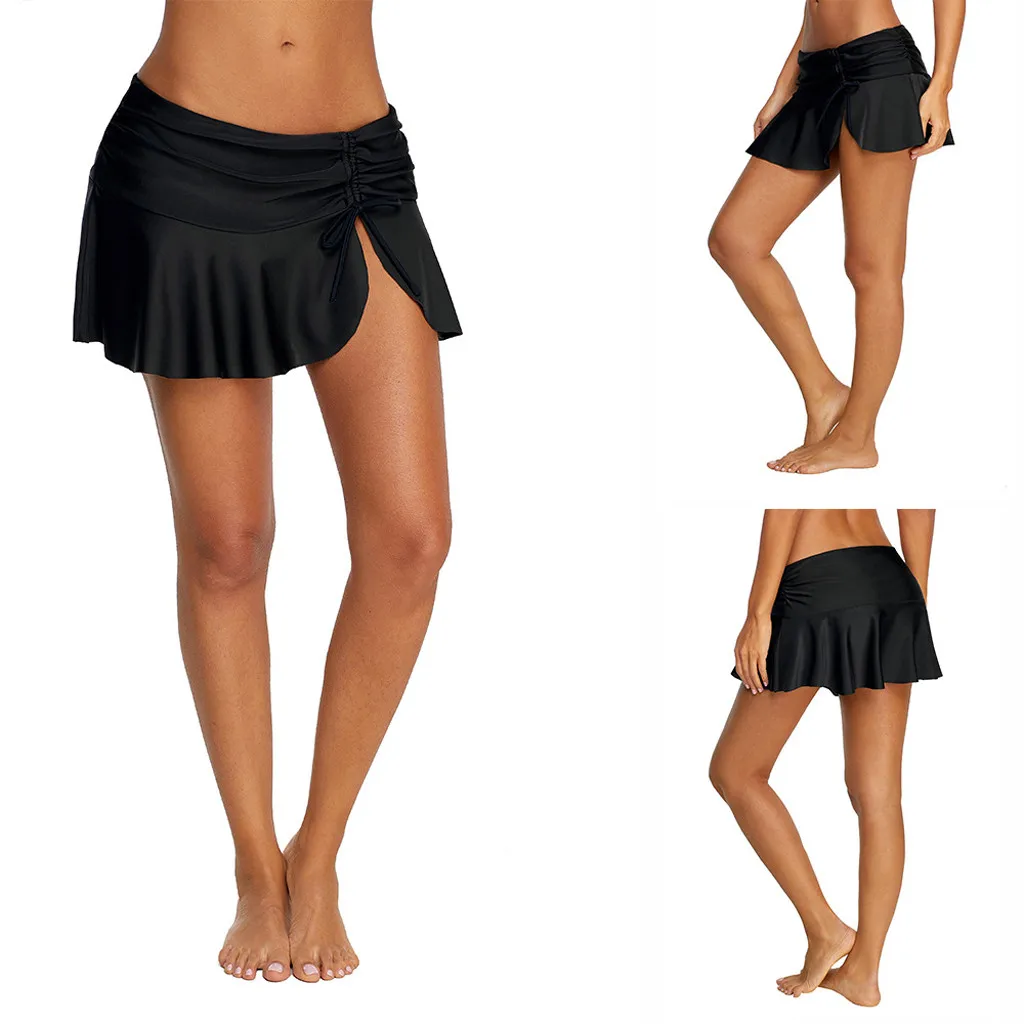 Мини Одноцветный размера плюс короткие женские бикини нижняя часть танкини юбка