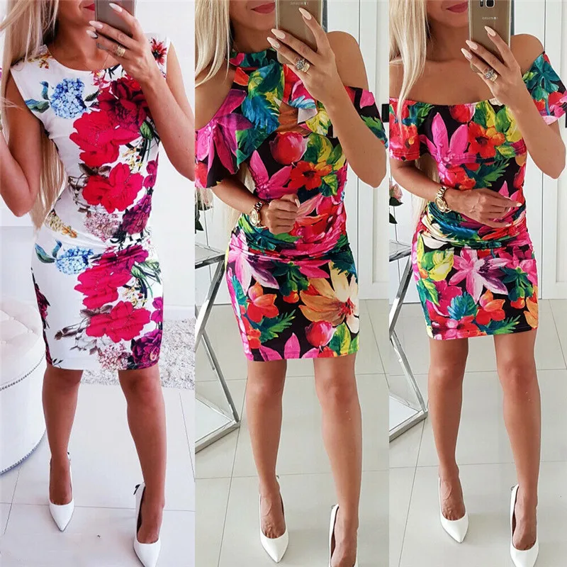 Платье женское летнее с открытыми плечами облегающий пляжный Мини Сарафан