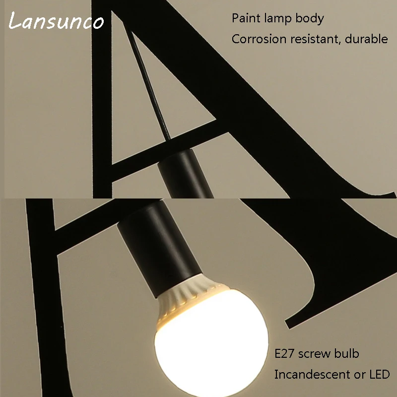 ABCD кулон из букв освещение Кованое железо винтажная Подвесная лампа для