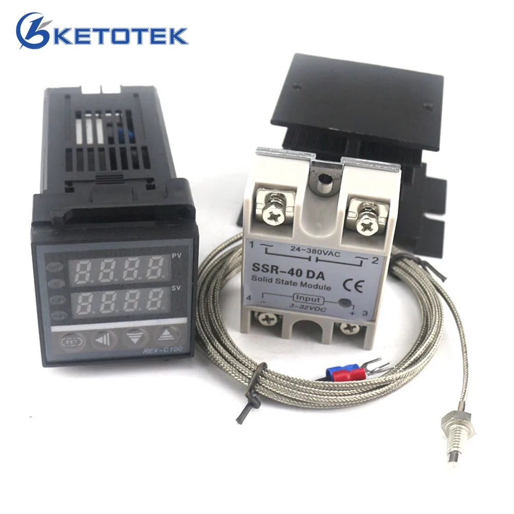 Двойной цифровой PID контроллер температуры Термостат комплект REX-C100 с SSR-40DA теплоотвод качество K Зонд термопары