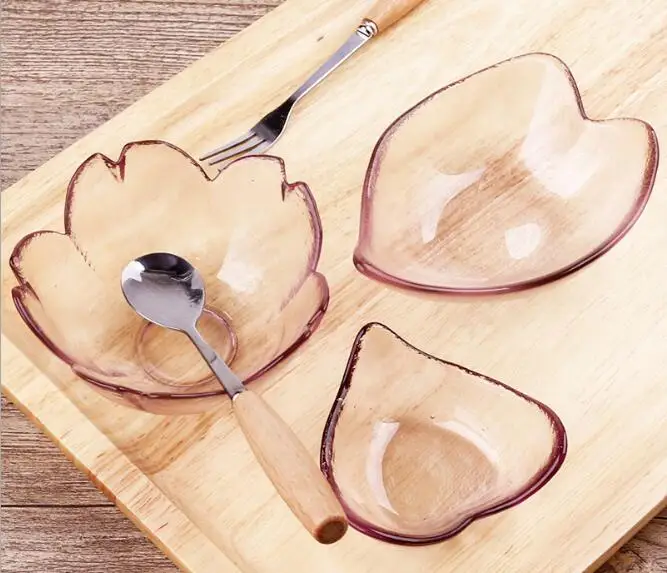 Креативная стеклянная миска с цветами Розовая прозрачная тарелка цветком вишни