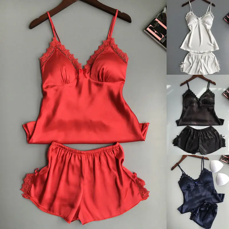 2 шт./компл. Женский сатиновый кружевной халат шорты ночная рубашка с треугольным