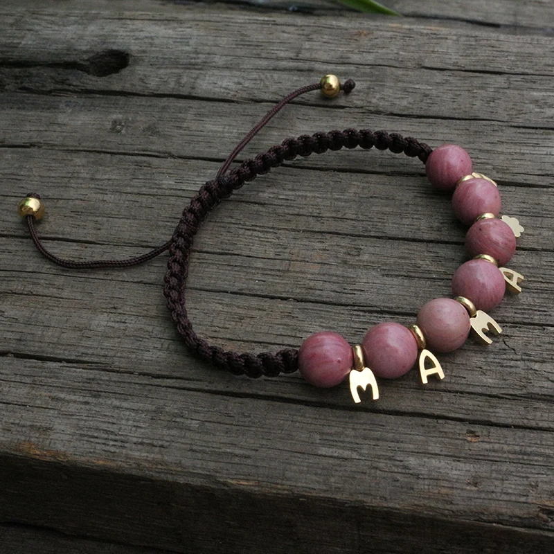 Браслет мама ручной работы 8 мм из натуральных камней браслет с сердечком в виде