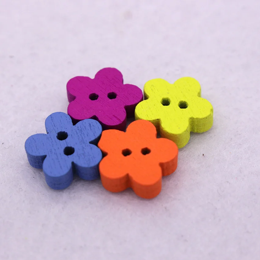 100 шт разноцветные цветочные плоские задние деревянные кнопки для шитья