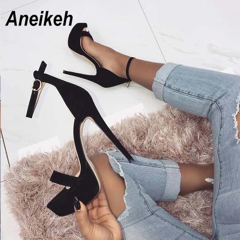 

Aneikeh 2023 NEW High Heels Sandals Summer Sexy Ankle Strap Open Toe Party Dress 14CM Platform Gladiator Women Shoes Size 41 42