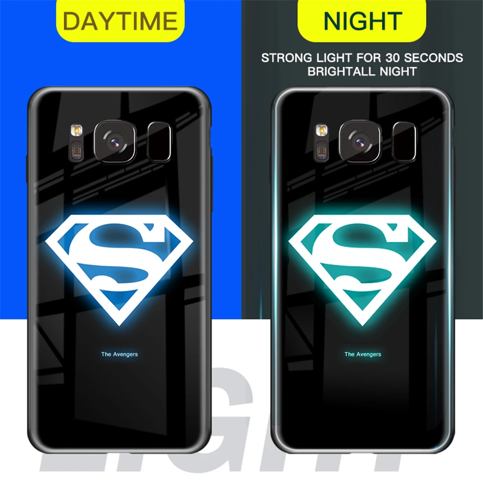 S9 S8 чехол в виде светящегося стекла для samsung Galaxy Note 9 8 Marvel Супермен Бэтмен чехол для samsung Galaxy S8 S9 plus Note9 чехол S10E