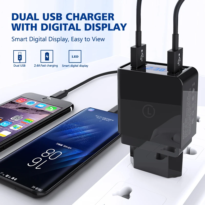 Устройство зарядное LINGCHEN с двумя USB-портами и светодиодным дисплеем а | Мобильные