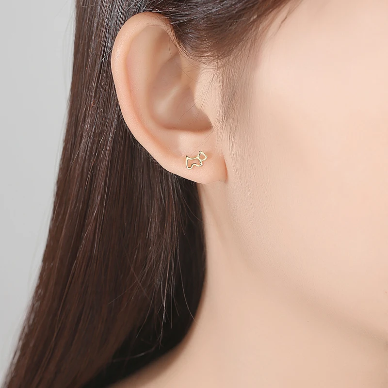 Новая мода 14k золотые серьги гвоздики с милыми животными собака &amp костяные