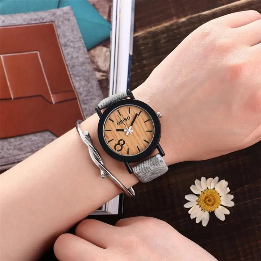 

2021 Modeling Wooden Quartz Mens Watch Casual Wooden Color Leather Watch Analog Quartz Wrist Watch Bracelet for dropshipping