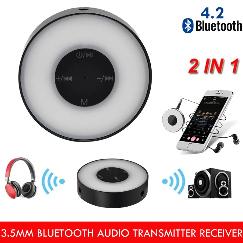 2 in 1 Adapter Bluetooth 4.2 Transmitter Receiver LED Breathing Light 2.4GHz 3.5mm AUX 3 Colors | Электроника