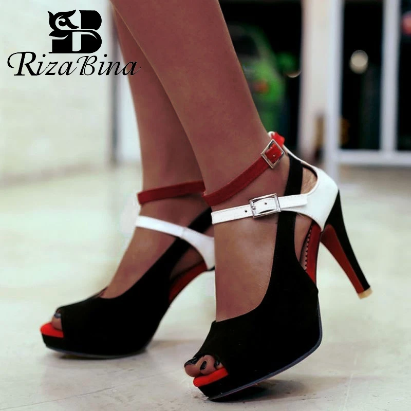 RIZABINA/женские сандалии на высоком каблуке разноцветные модные платформе с