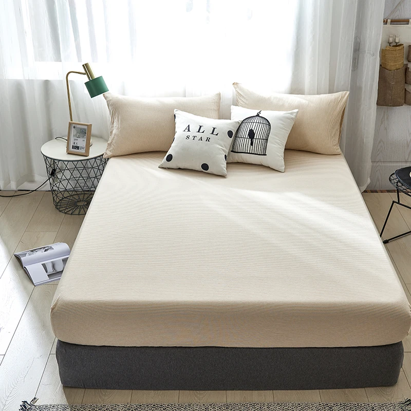 7G-7 Cotton Fitted Sheet Mattress Cover Four Corners with Elastic Band Bed Sheet Pillowcase Bed Linen Queen King Full Twin Size - Цвет: 7G-7