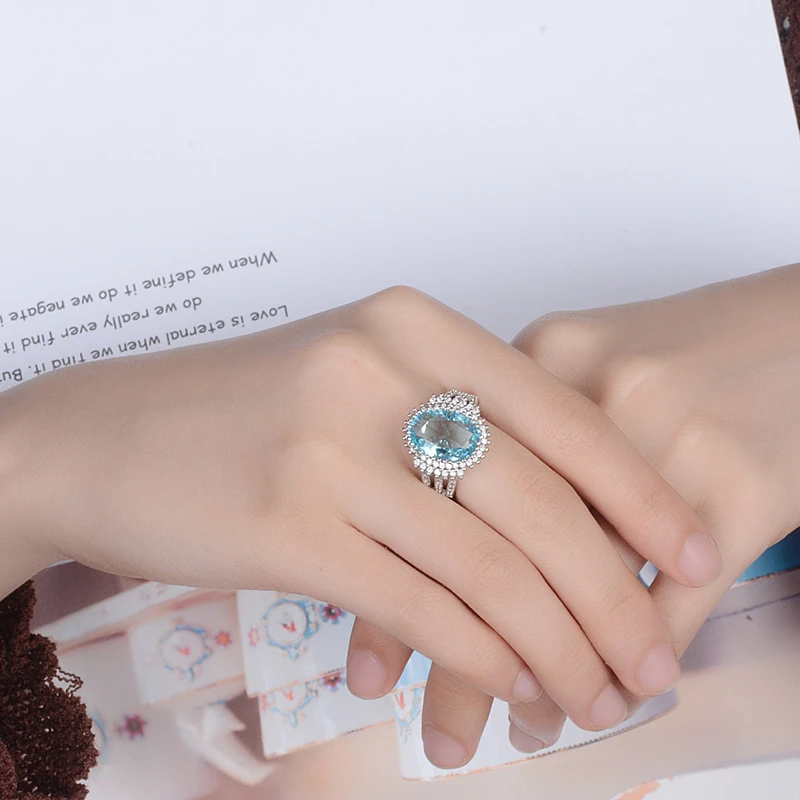 Круглый multi пробуренных циркон кольцо море синее для Для женщин свадебные