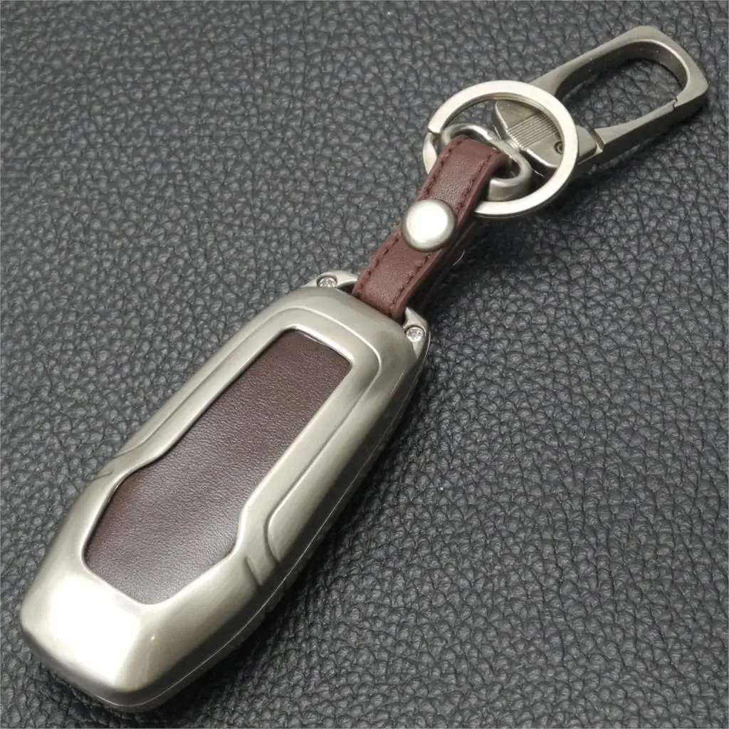 Jingyuqin для Ford Mondeo Fiesta Focus titanium, новинка, цинковый сплав, кожа, 3 кнопки дистанционного управления, умный чехол для ключей, брелок, крышка для ключа автомобиля