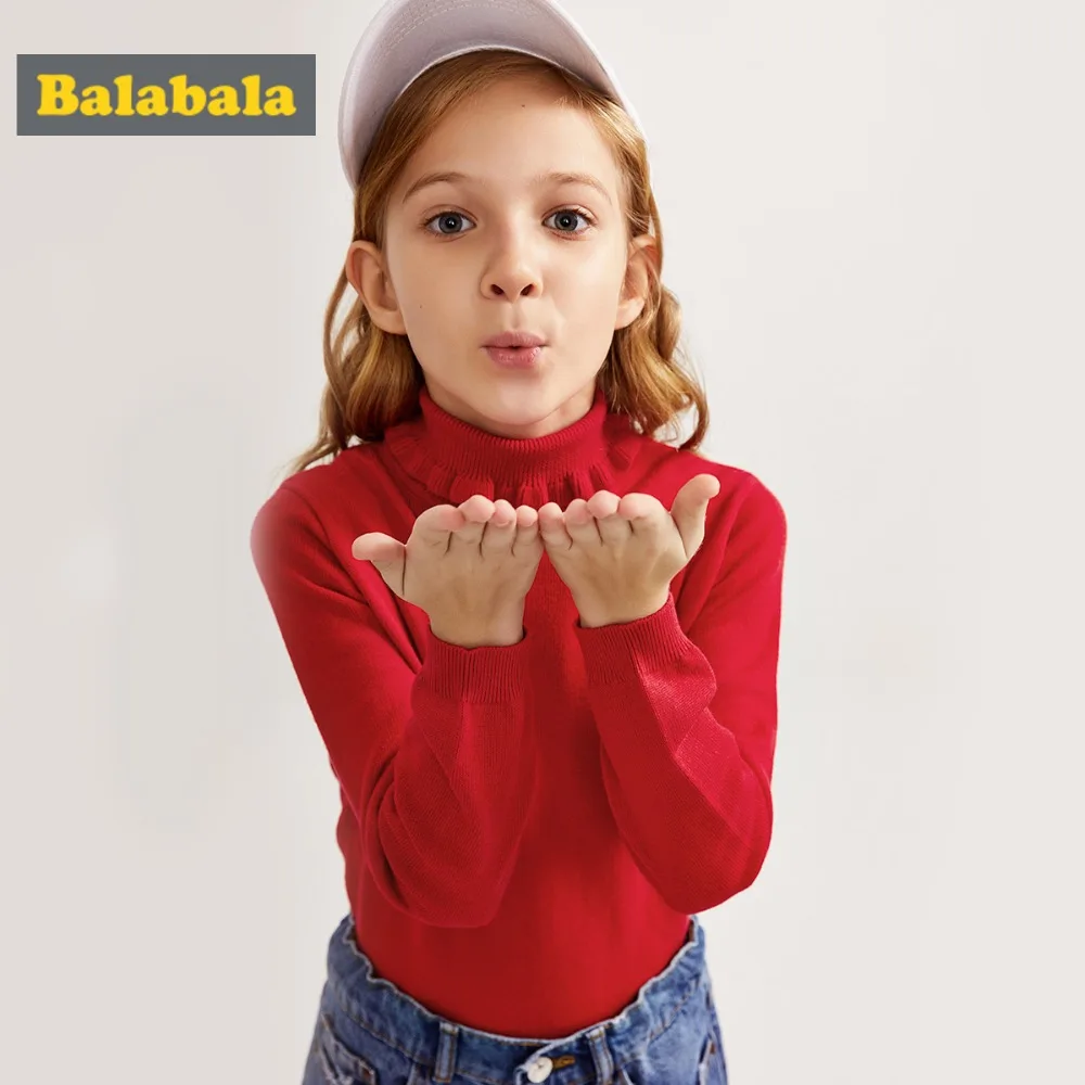 Balabala/трикотажный свитер с высоким воротником и оборками для девочек со