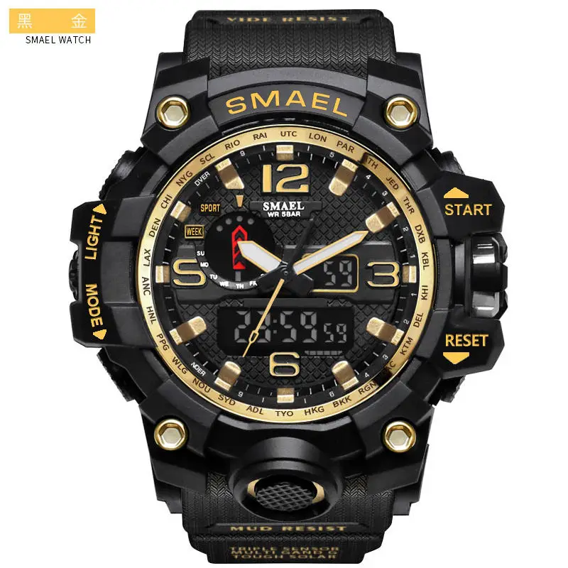 black yellow Топ люксовый бренд Smael спортивные часы мужские светодиодный цифровые часы повседневные стильные военные часы мужские повседневные кварцевые часы Reloj Hombre - Цвет: black yellow