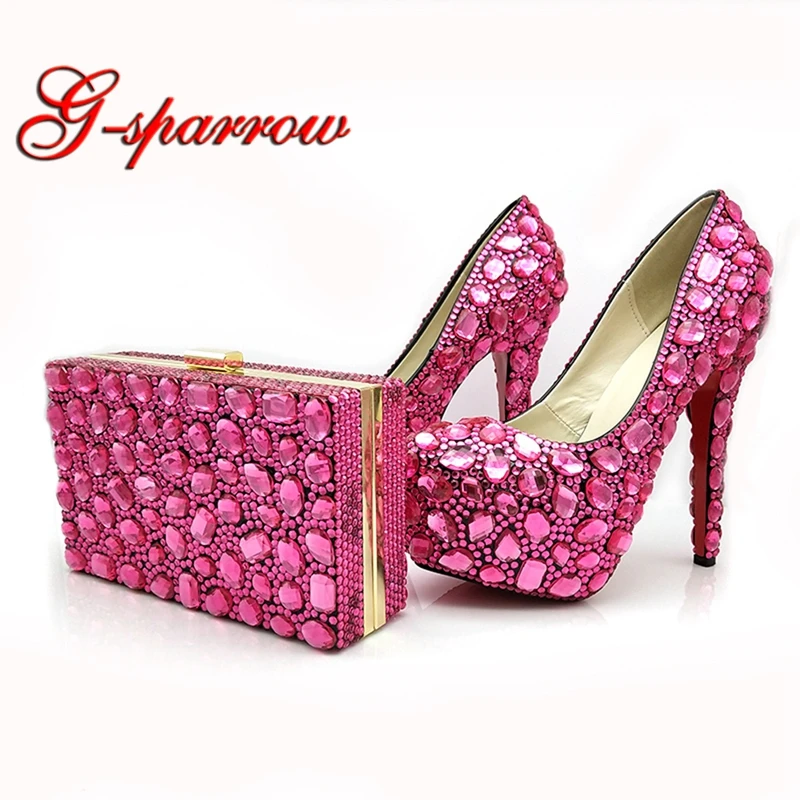 Женские свадебные туфли на платформе с кристаллами фуксия|Женские туфли| |