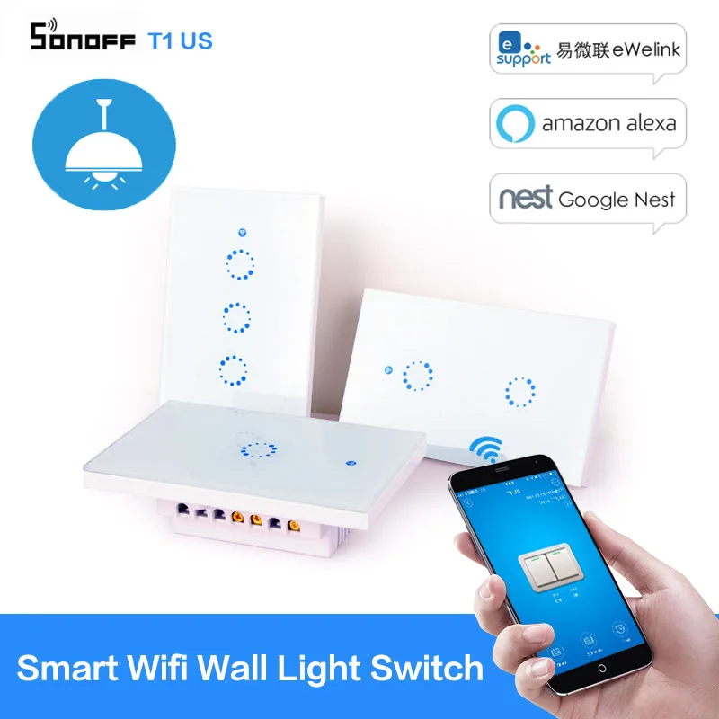 Sonoff T1 умный переключатель 1 2 3 банды WiFi & RF 120 тип США настенный светильник Модуль