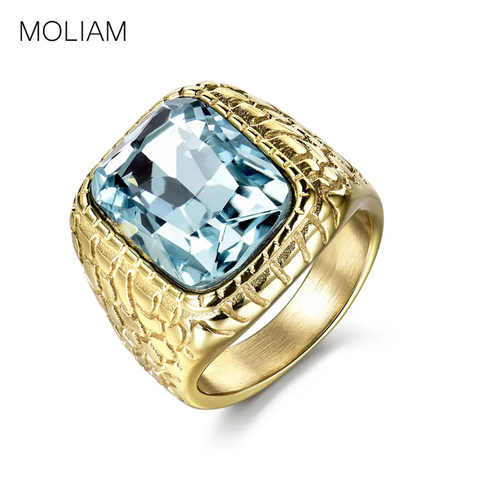 Мужские кольца MOLIAM из нержавеющей стали Выгравированная лампа украшения с синим