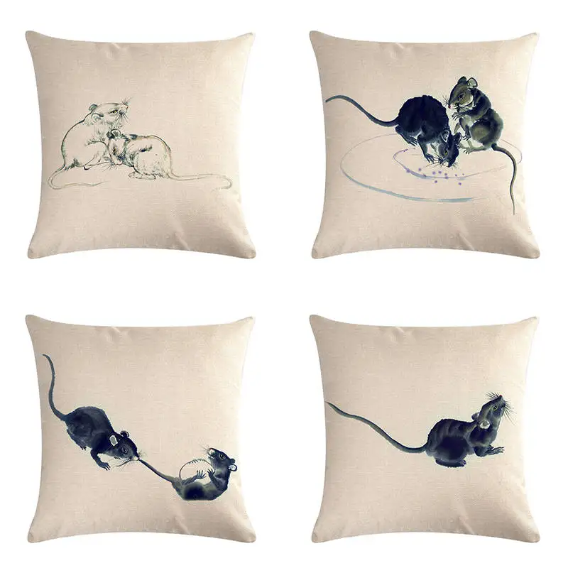 Квадратная Маленькая подушка с рисунком зеленой мыши чехол из хлопка женское