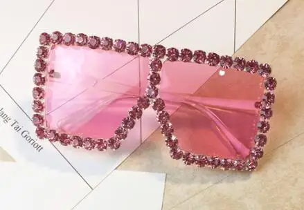 C1 pink pink Женские солнцезащитные очки больших размеров с кристаллами и бриллиантами, роскошные модные очки ярких оттенков UV400, Брендовые очки с прозрачной оправой 0320 - Цвет линз: C1 pink pink