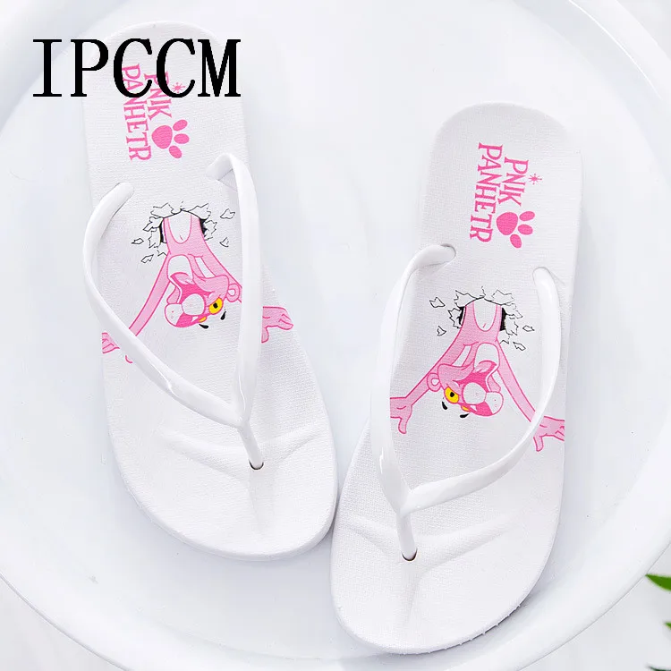 Милые Вьетнамки с рисунком розовой Пантеры Повседневные тапочки женская