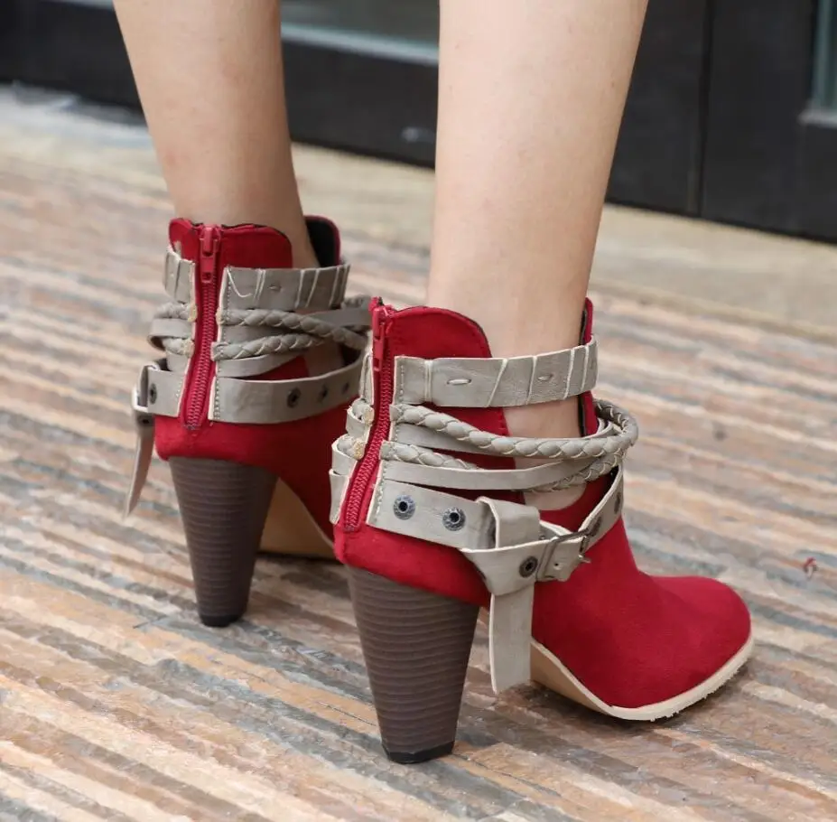 BJYL/Новые модные зимние женские ботинки обувь с заклепками ремешком и пряжкой на