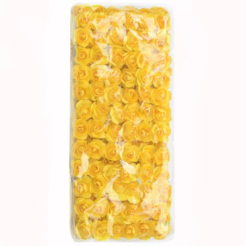 yellow 144 шт./лот, искусственный цветок, мини бумажная Роза, ручная работа, для свадебного украшения, сделай сам, венок, скрапбукинг, ремесло, дешевый искусственный цветок - Цвет: yellow