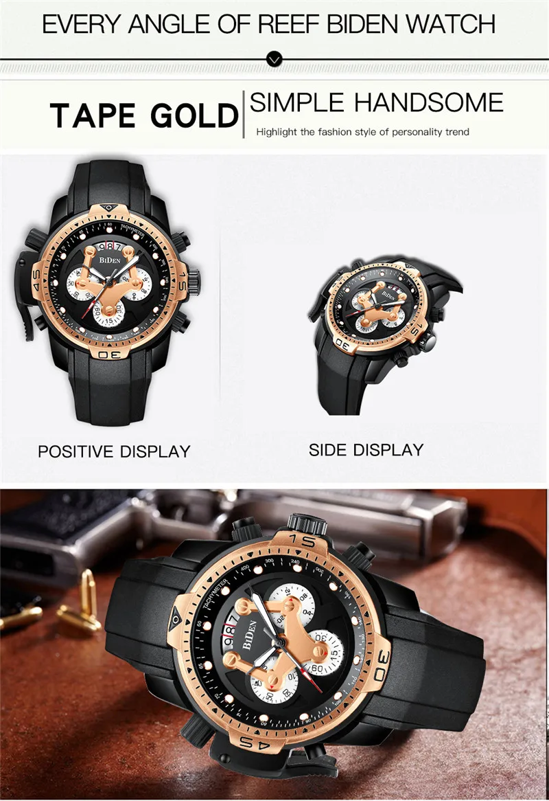 BIDEN мужские часы Топ бренд класса люкс Хронограф военные спортивные резиновые