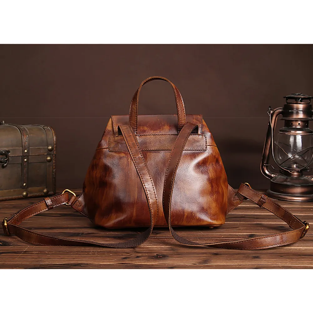 Женский винтажный рюкзак из натуральной воловьей кожи школьный для девушек