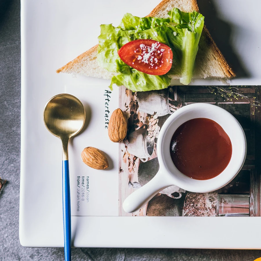 MUZITY керамическая тарелка маленького размера круглая форма с ручкой фарфоровая