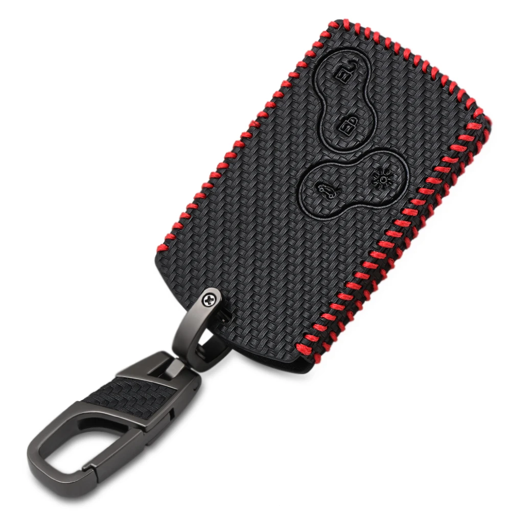 Кожаный чехол для автомобильного ключа с 4 кнопками из углеродного волокна