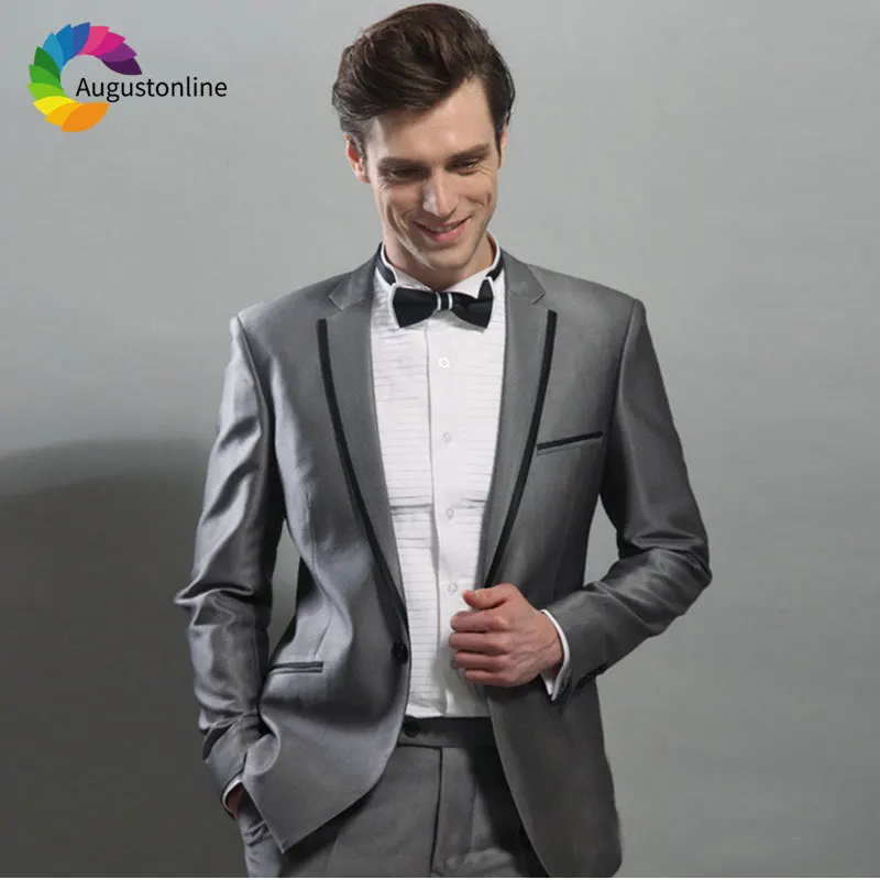 

Custom Made Grey Men Suits for Wedding 2Piece Jacket Pants Formal Slim Fit Best Man Blazer Prom Wear Groom Tuxedo Ternos