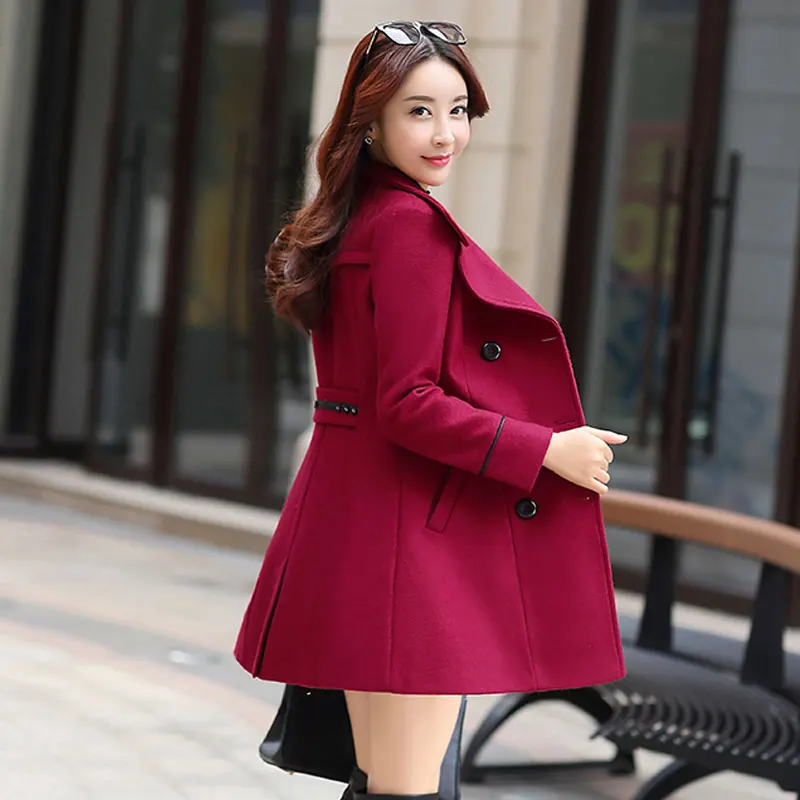 wine red 1 шт., пальто из плотной шерсти, женская верхняя одежда с длинными рукавами и отложным воротником, Повседневная двубортная осенне-зимняя куртка, большие размеры Z5870 - Цвет: wine red