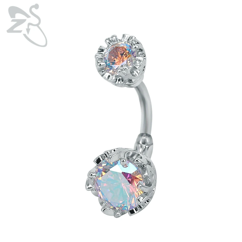 

Round Crystal Navel Belly Botton Rings With Cubic Zirconia Stone Stainless Steel Navel Ring Barbell Real Piercing Body Jewelry