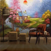 custom mural wallpaper european style hand painted oil painting landscape background wall