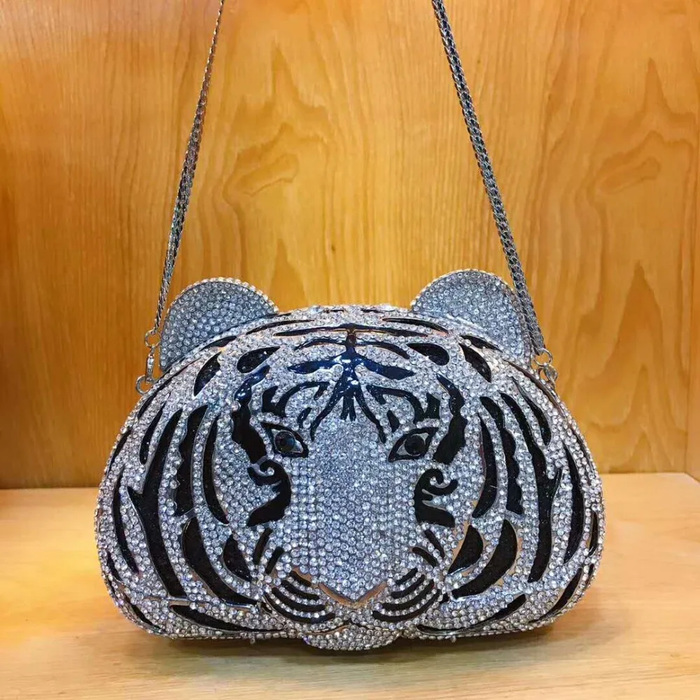 Модные Повседневные Вечерние клатчи с тигром и золотыми кристаллами Женский