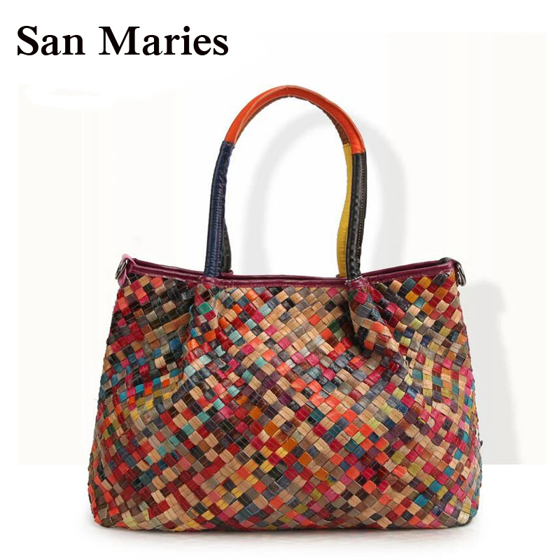 Сан Мари красочные сумка в стиле бохо для Для женщин большой Ёмкость пляжные