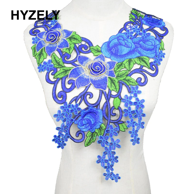 

Blue Lace Floral Embroidered Neckline Neck Collar Clothes Trim Sewing Applique Embellishments Vintage Trims Apparel Fabric NL059