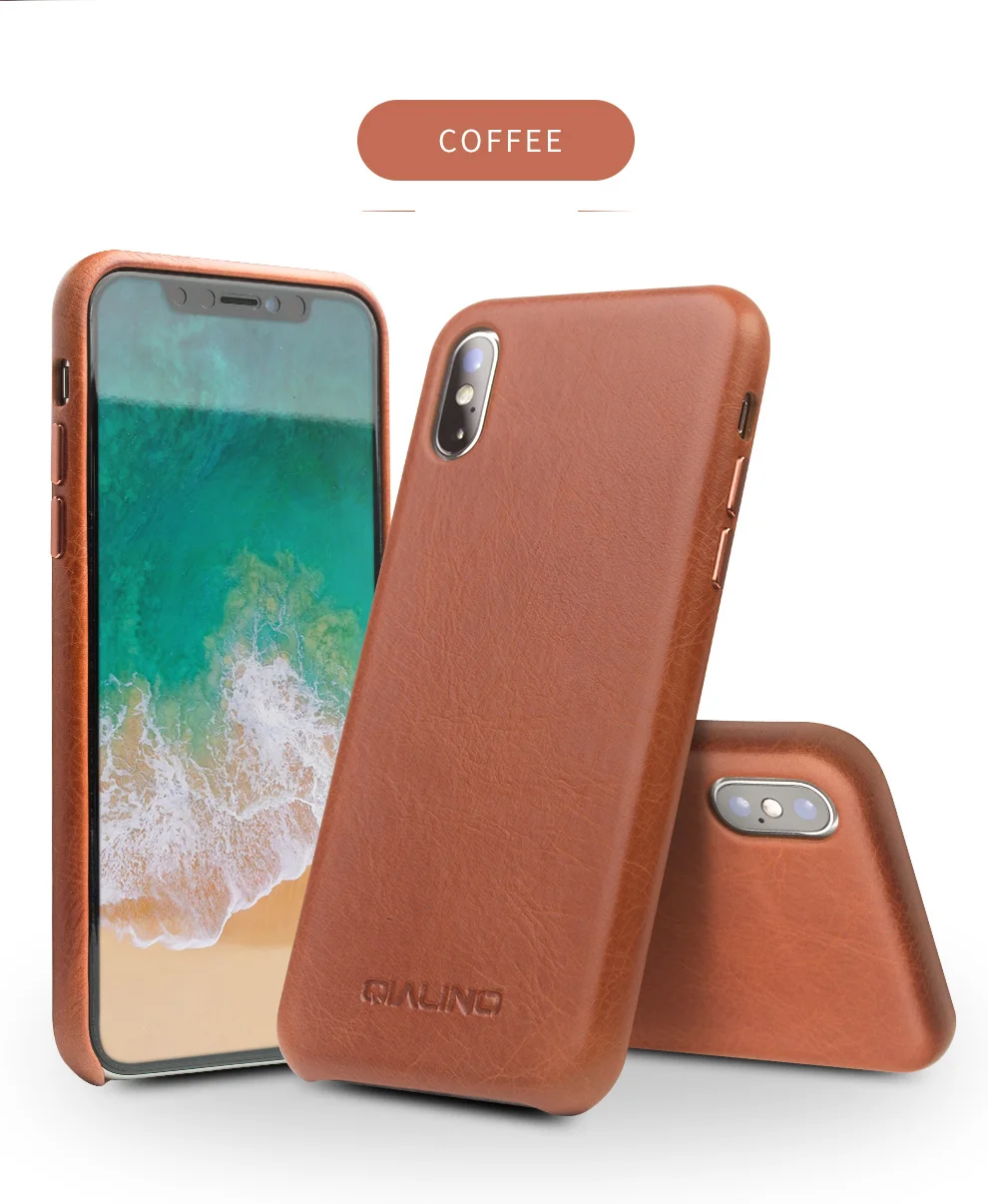 QIALINO, чехол для телефона из натуральной кожи, для Apple, для iPhone X, Роскошный деловой стиль, ультра тонкая задняя крышка для iPhone XS, для 5,8 дюймов