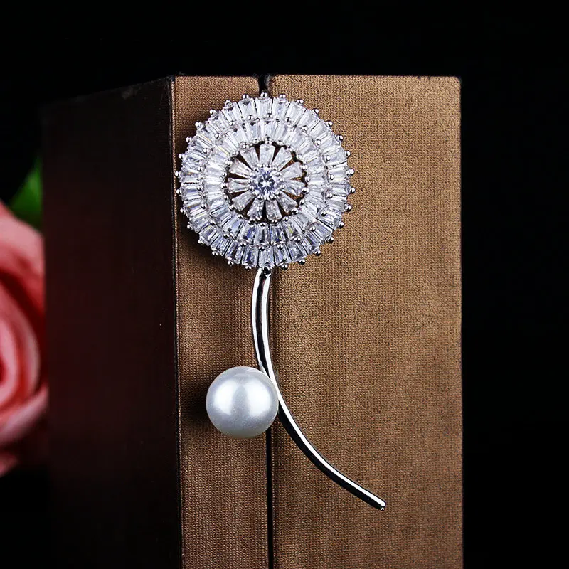 SINZRY 2018 элегантный кубического циркония флэш Одуванчик цветок брошь булавки