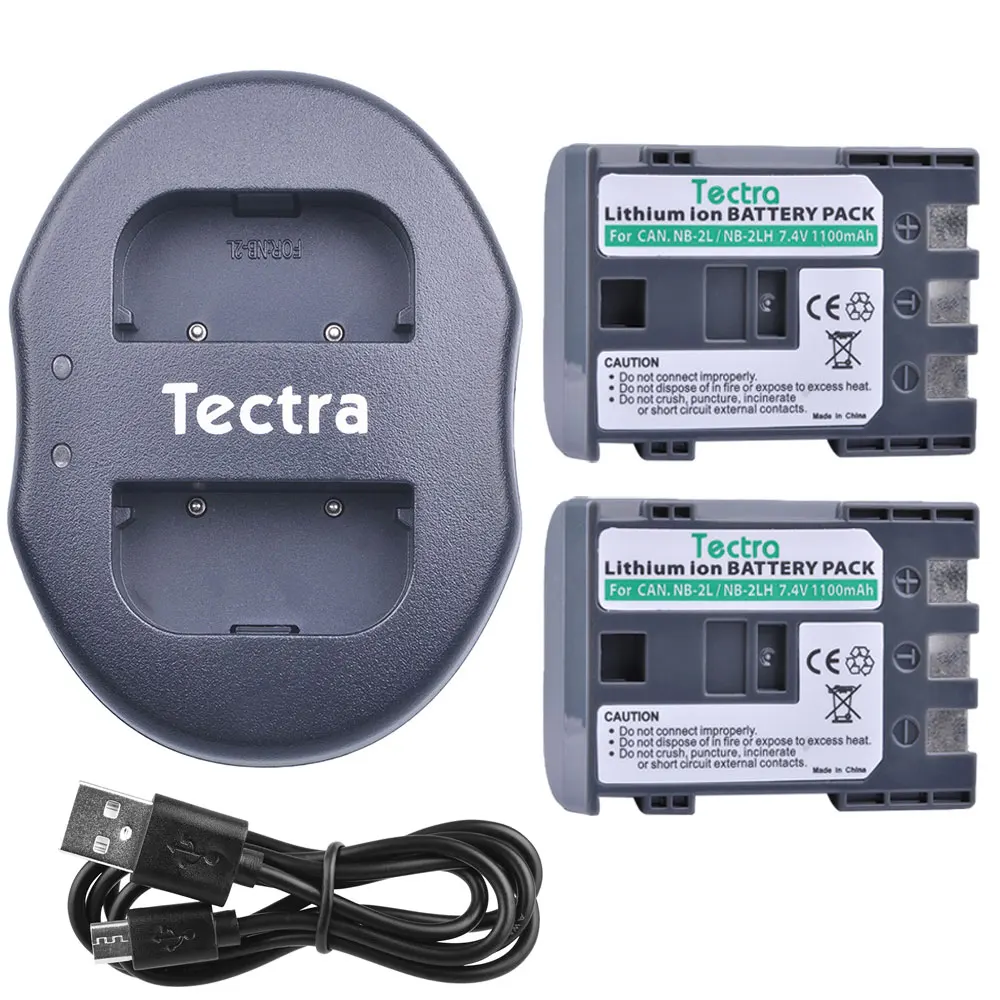 Tectra 2 шт. 1100 мАч NB 2L аккумулятор + USB двойное зарядное устройство для Canon 350D 400D G7 G9 S30