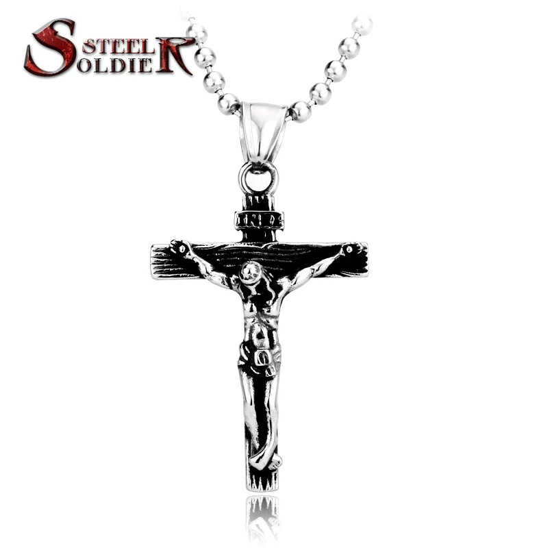 Стальной Титановый стальной с Иисусом крестообразной подвеской религиозный
