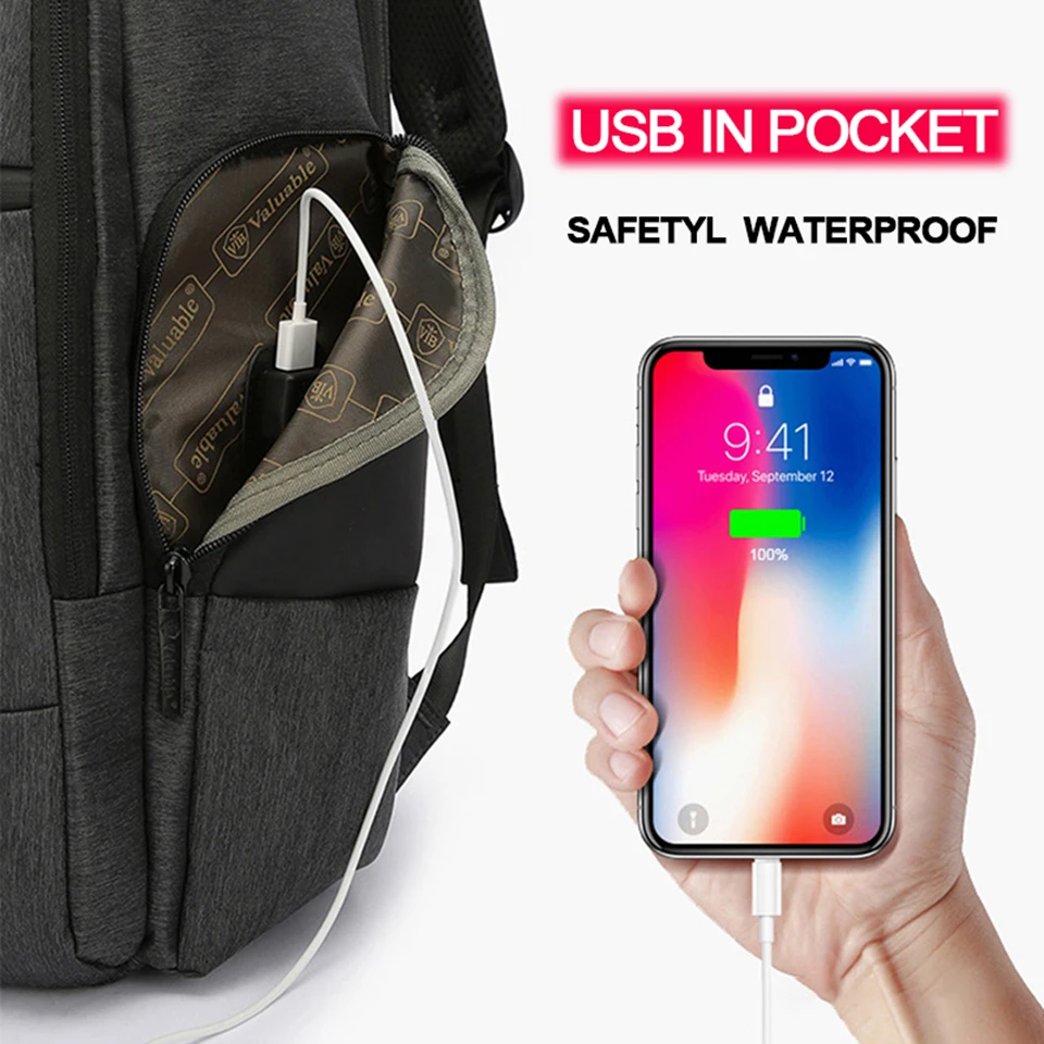 Рюкзак для ноутбука 17 дюймов мужской водонепроницаемый рюкзак с usb-зарядкой