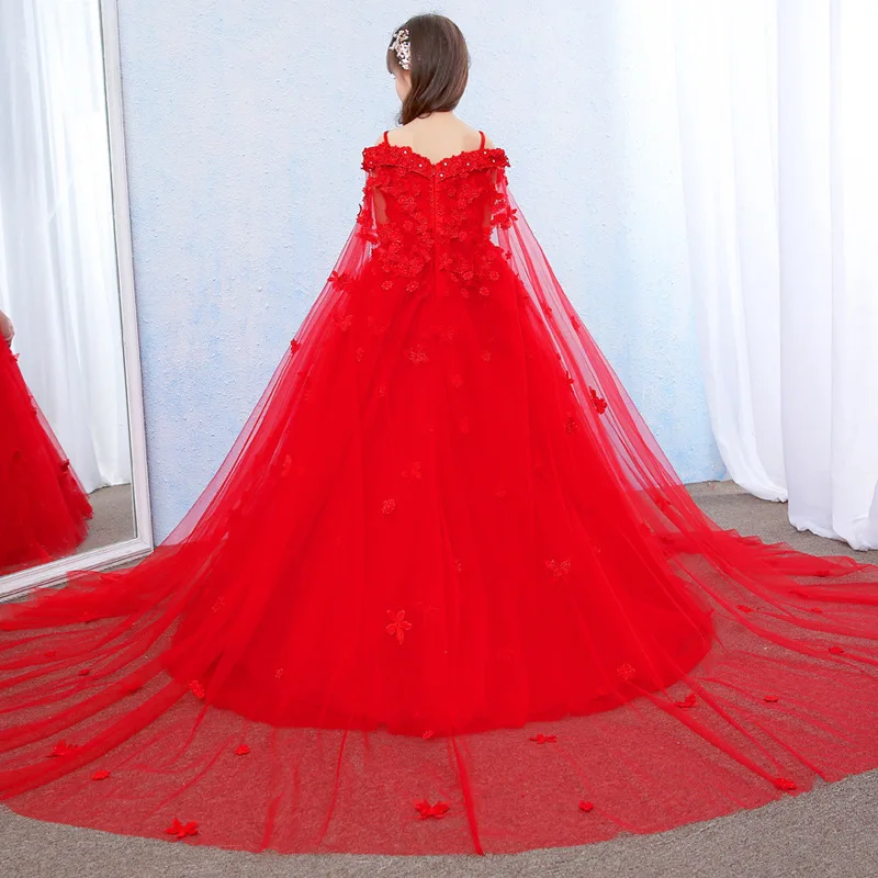 ; Красные Длинные Пышные Платья для девочек; Vestido infantil festa; платье с цветочным рисунком