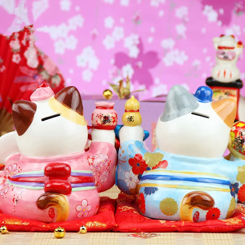 5 дюймов китайский стиль керамическая фигура Счастливая Кошечка Копилка