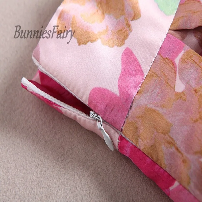 BunniesFairy/Милая юбка в стиле принцессы для девочек; Розовая плиссированная юбка средней длины с цветочным принтом и высокой талией; юбка-пачка для дня рождения; Saia Feminina