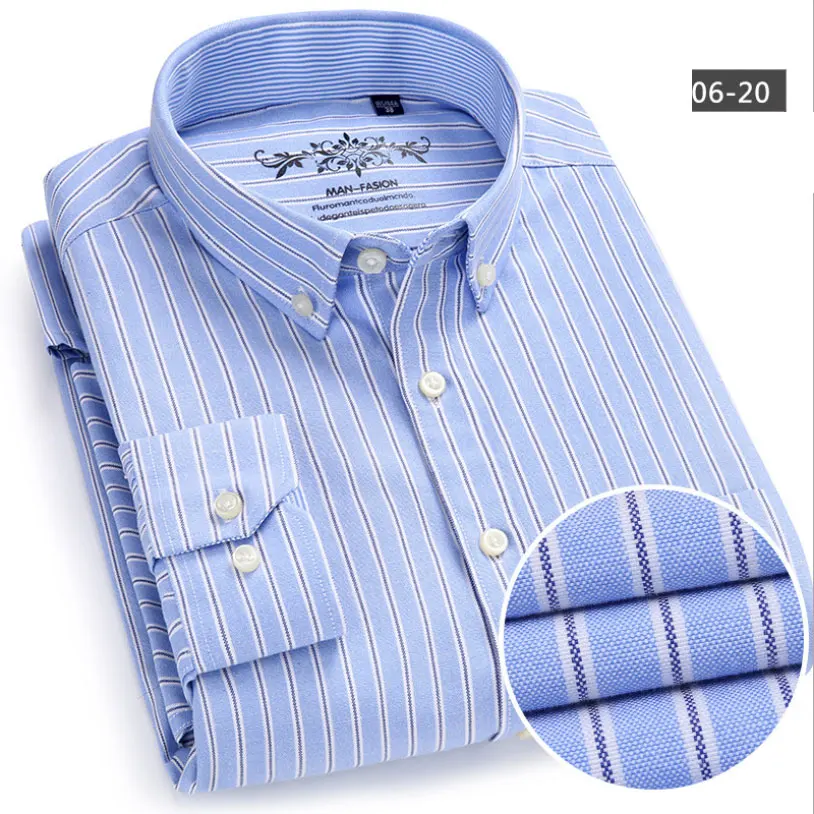 Mwxsd high quality Casual Mens Oxford Cotton Shirt Men Striped plaid wedding part Shirts male slim fit non iron Easy care shirt - Цвет: 12