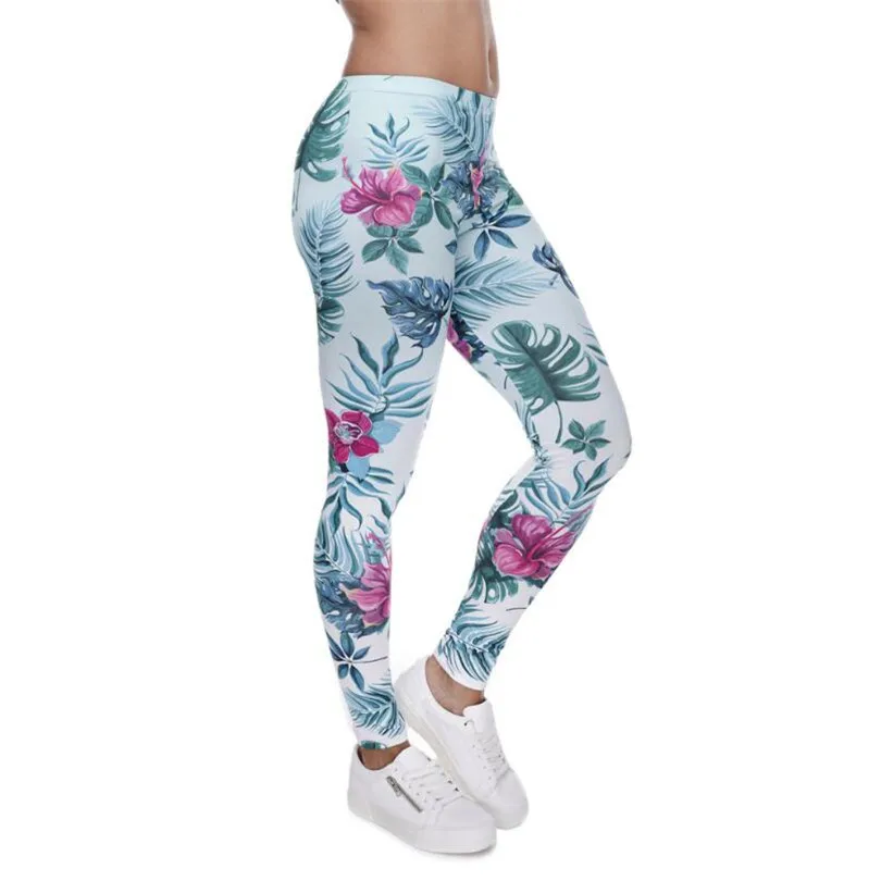 YSDNCHI Sexy Pants Skinny Middle Waist Colorful Gym Exercise Floral Digital Print Trousers Fitness Leggings