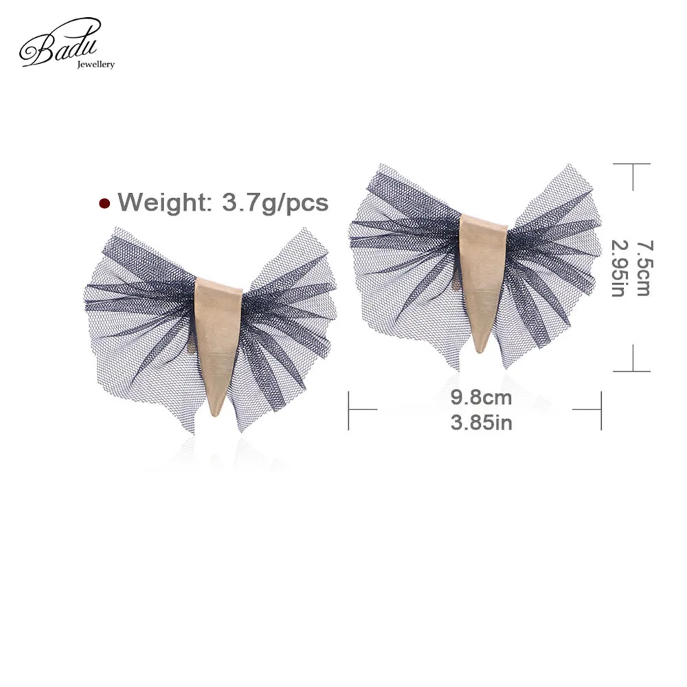 

Badu Evening Party Earring Lace Yarn Handmade Stud Earrings for Women Brushed Golden Alloy Halloween Jewelry Dropshipping